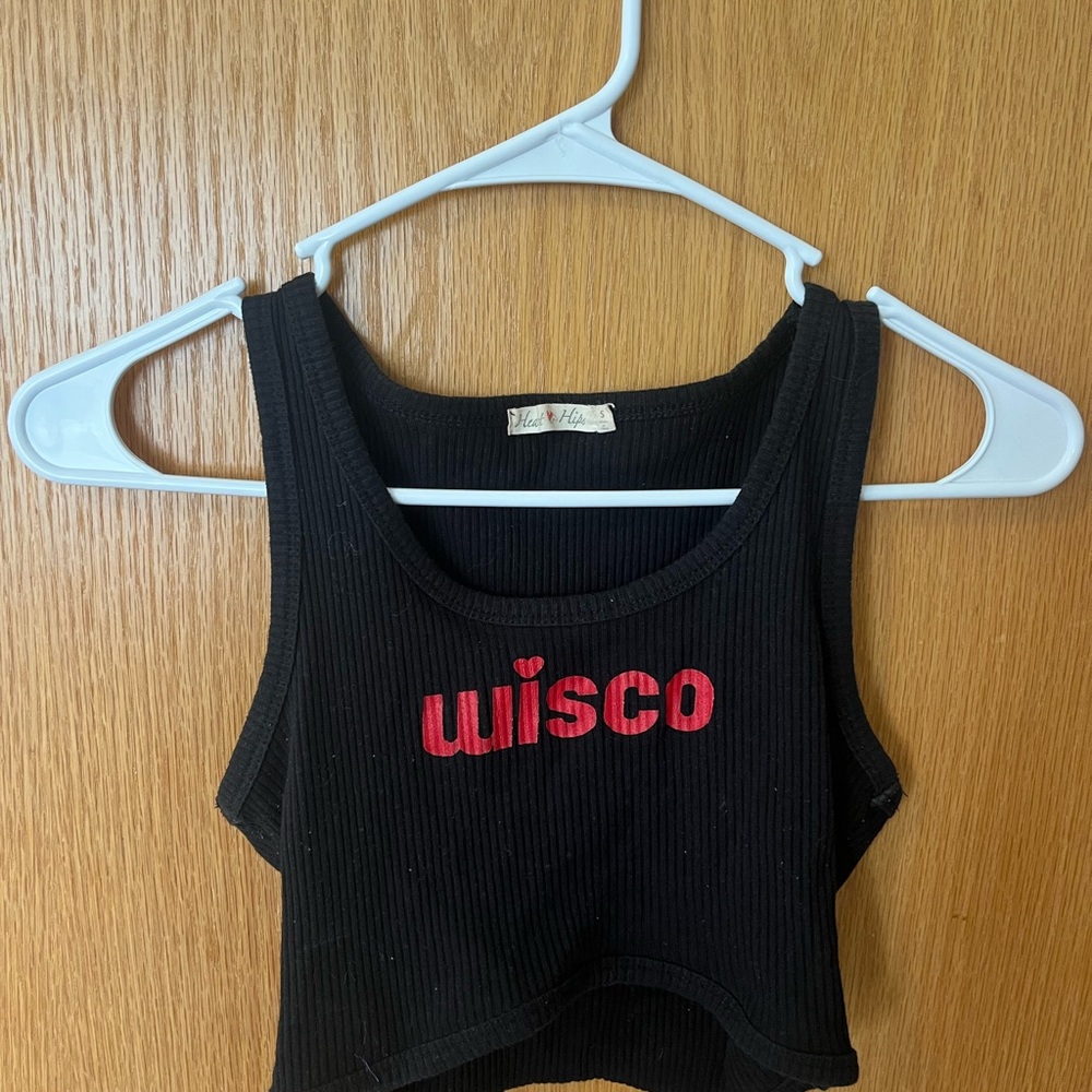 Black Sleeveless Crop Tank Top with Red Print